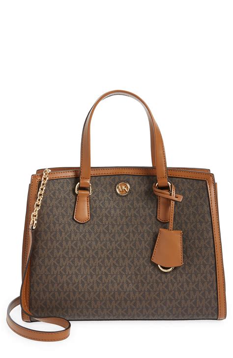 michael kors gibson satchel brown acorn|MICHAEL Michael Kors Gibson Signature Satchel Bag, Brown .